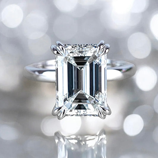 5 Carats Emerald Diamond Hidden Halo Ring, 950 Platinum