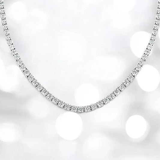 14 carats 4-Prong Diamond Tennis Necklace, 14K white gold, 17 inches