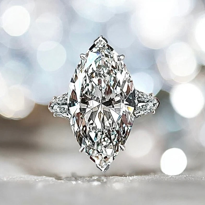 7.2 Carats Marquise Cut Diamond, Tapered Bullet Diamond Ring in 950 Platinum