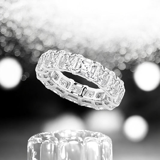 12 Carats Asscher Lab Grown Diamond Eternity Band - 5.4mm Width (size 5 US), 950 Platinum
