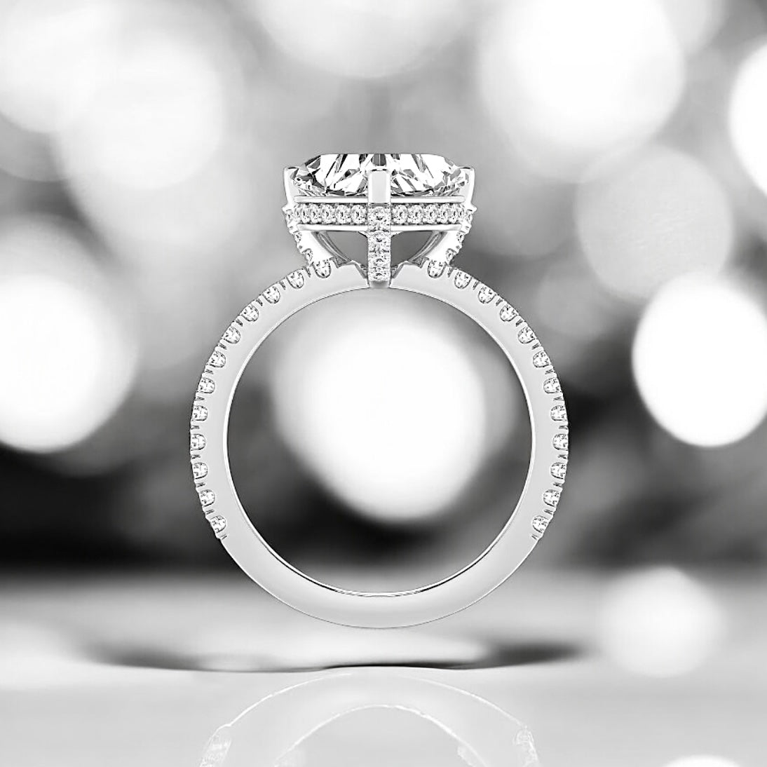3.5 Carats Heart Shape Lab Grown Diamond Hidden Halo Ring, 950 Platinum