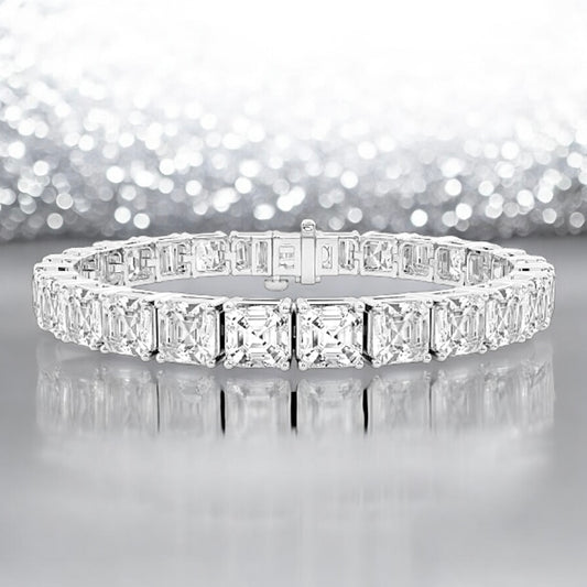 25 Carats Asscher Lab Grown Diamond Tennis Bracelet, 18K White Gold, 6.5 Inches