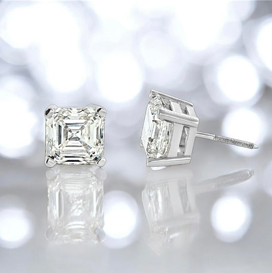 6 Carats Asscher Lab Grown Diamond Earrings, 950 Platinum