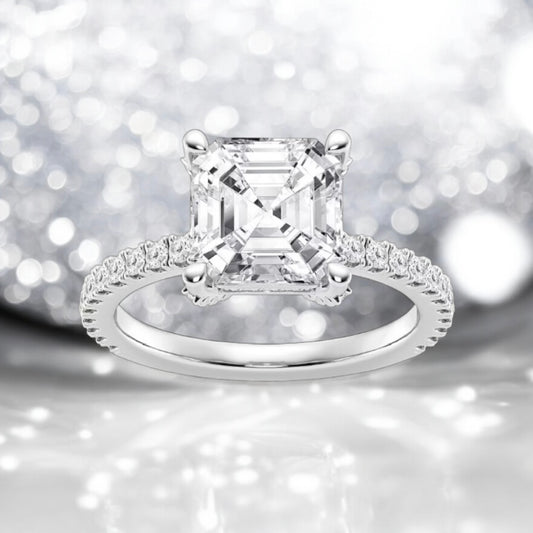 3.5 Carats Asscher Lab Grown Diamond Hidden Halo Ring, 950 Platinum