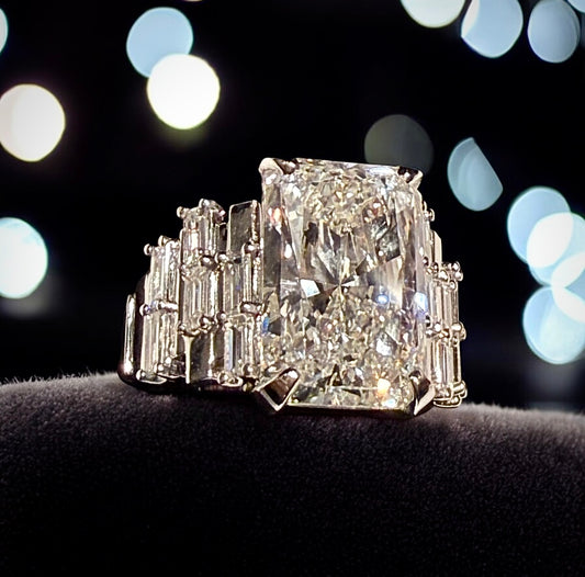 10.85 Carats Art Deco Radiant Lab Grown Diamond Ring, 950 Platinum
