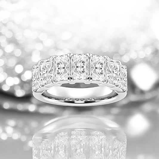 4 Carats Radiant Lab Grown Diamond Seven-Stone Ring, 950 Platinum