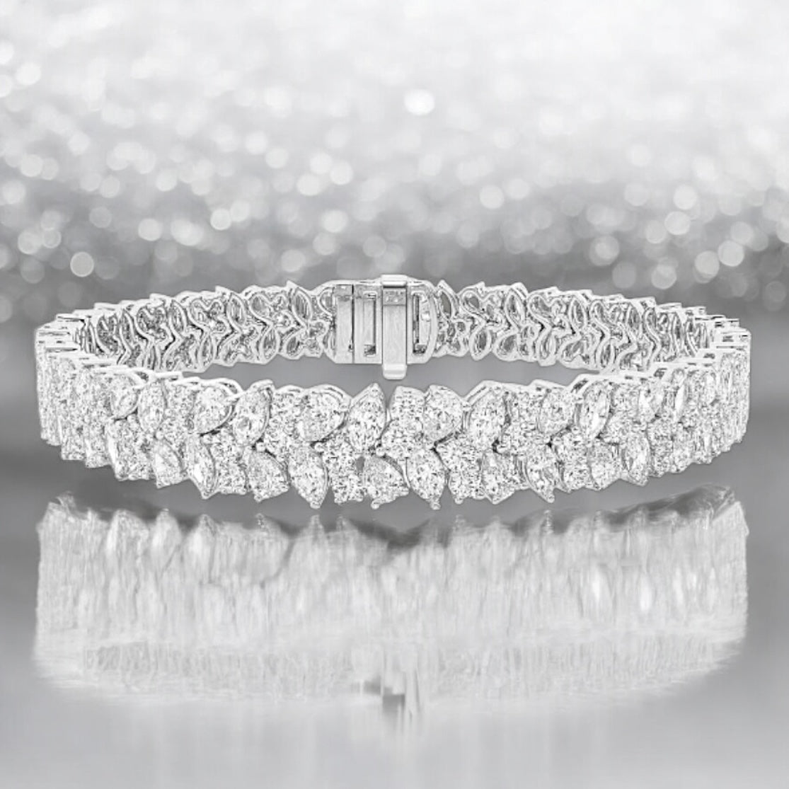 11 Carats Round, Pear, Marquise Lab Grown Diamond Alternating Bracelet, 7 Inches, 18K White Gold