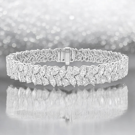 11 Carats Round, Pear, Marquise Lab Grown Diamond Alternating Bracelet, 7 Inches, 18K White Gold