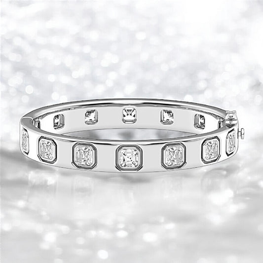 11 Carats Asscher Lab Grown Diamond Bangle Bracelet - 7 Inches, 18K White gold