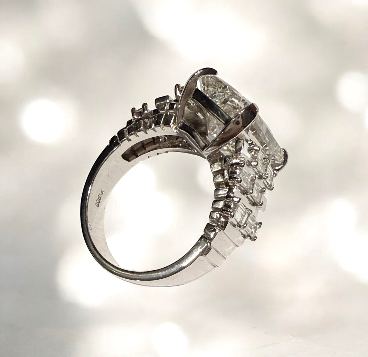 10.85 Carats Art Deco Radiant Lab Grown Diamond Ring, 950 Platinum