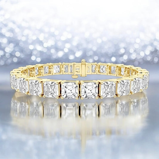 25 Carats Asscher Lab Grown Diamond Tennis Bracelet, 18K Yellow Gold, 6.5 Inches