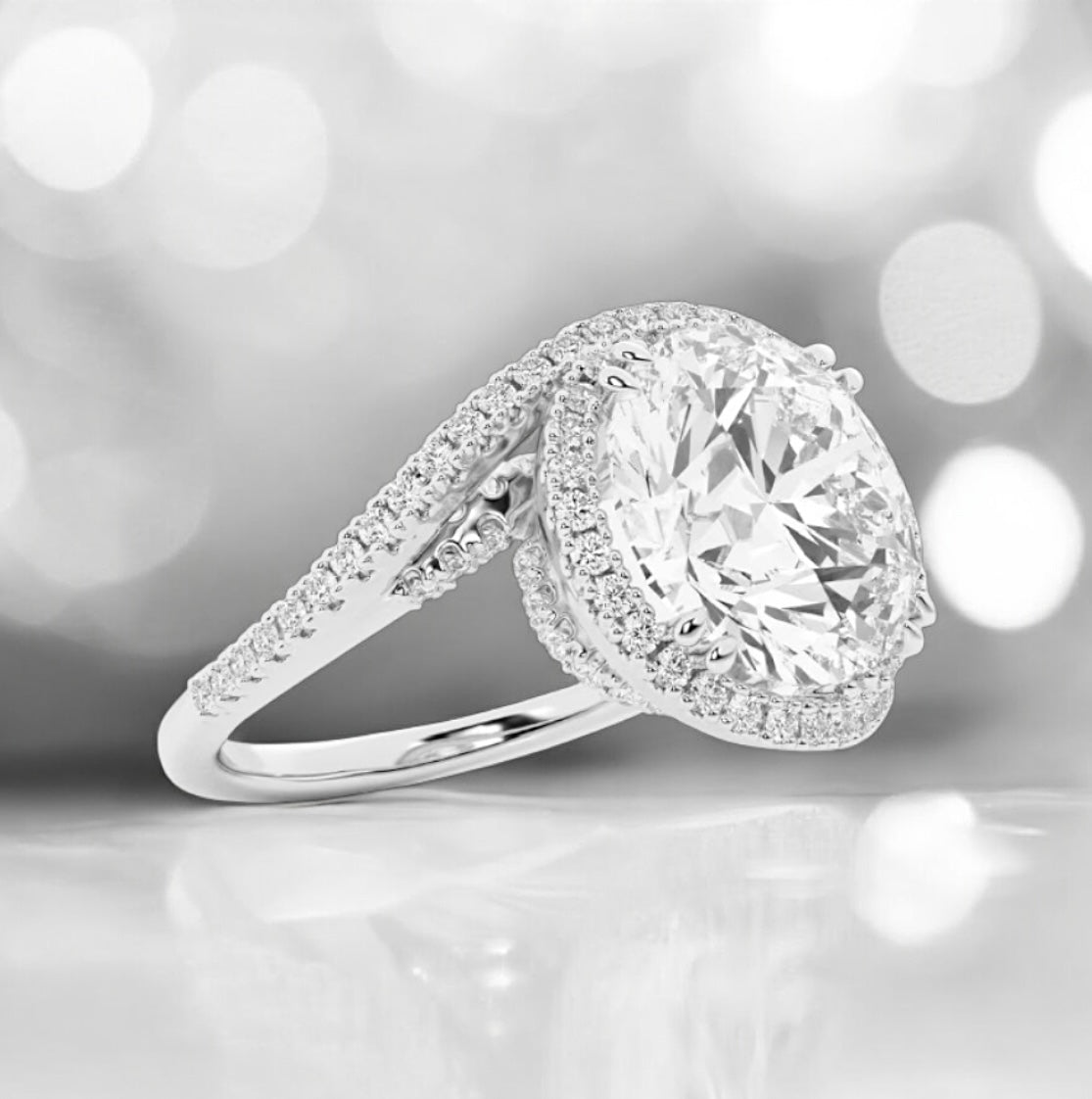 5 Carats Round Lab Grown Diamond Bypass Ring, 950 Platinum