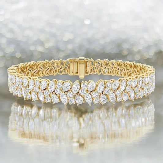 11 Carats Round, Pear, Marquise Lab Grown Diamond Alternating Bracelet, 7 Inches, 18K Yellow Gold