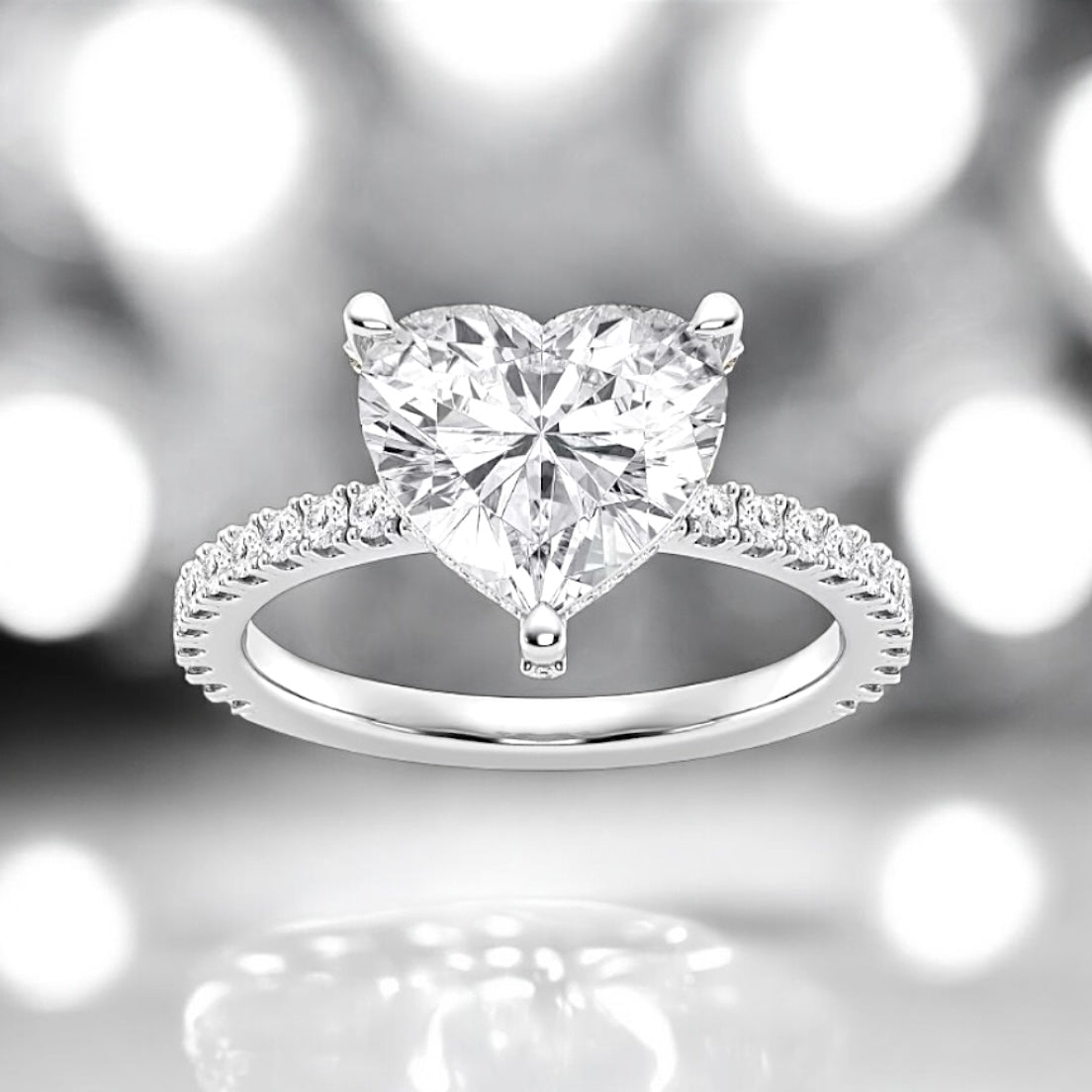 3.5 Carats Heart Shape Lab Grown Diamond Hidden Halo Ring, 950 Platinum
