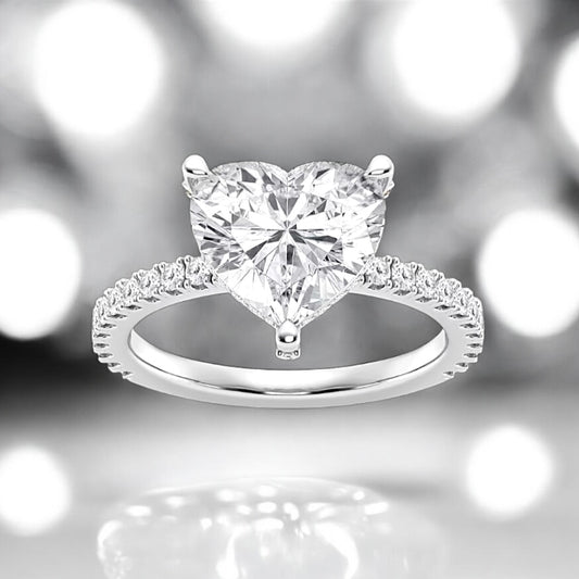 3.5 Carats Heart Shape Lab Grown Diamond Hidden Halo Ring, 950 Platinum