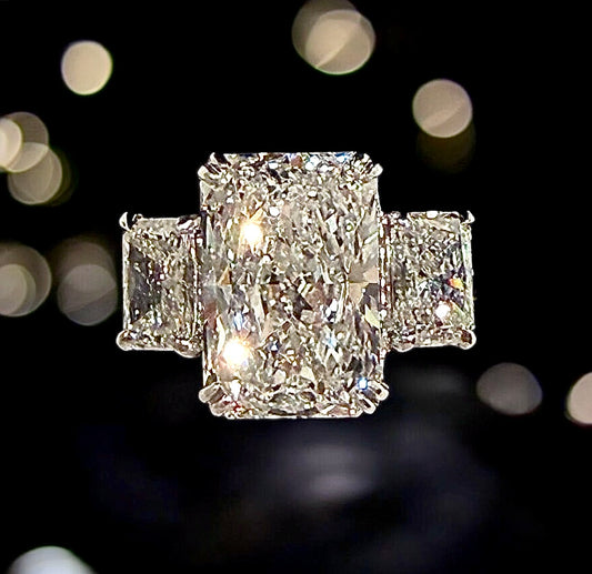 12.9 Carats Radiant Lab Grown Diamond Ring With Radiant Side Stones, 950 Platinum