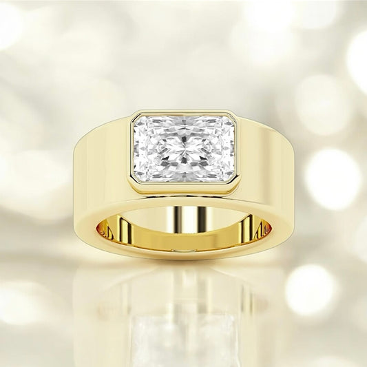 2.6 Carat Radiant Lab Grown Diamond Bezel Set Wide Band, 18K Yellow Gold
