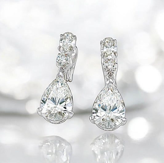 12 Carats Lab Grown Diamond Water Drop Earrings, 950 Platinum, E, VS1