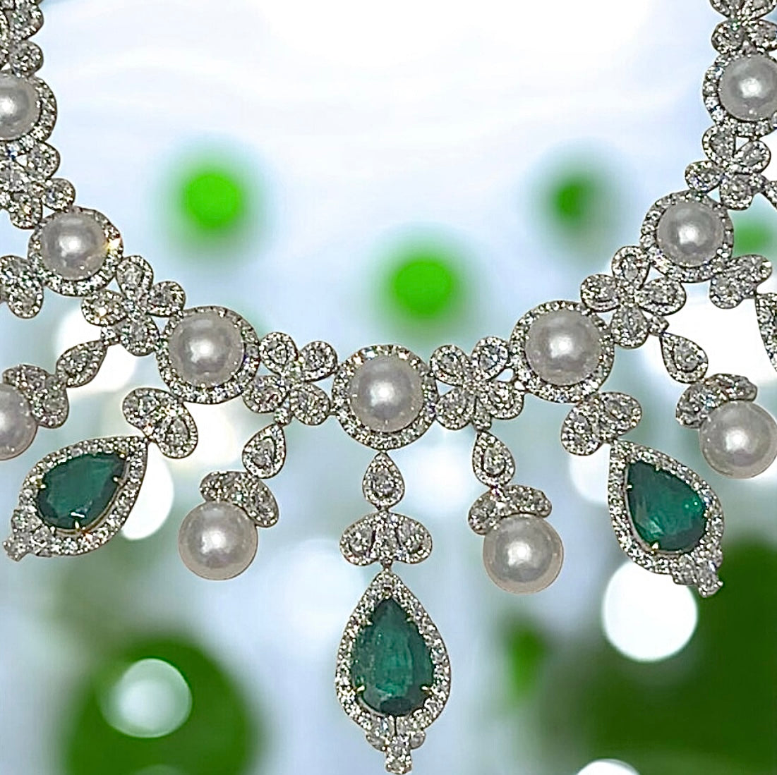 Emerald, Pearl and Diamond Necklace