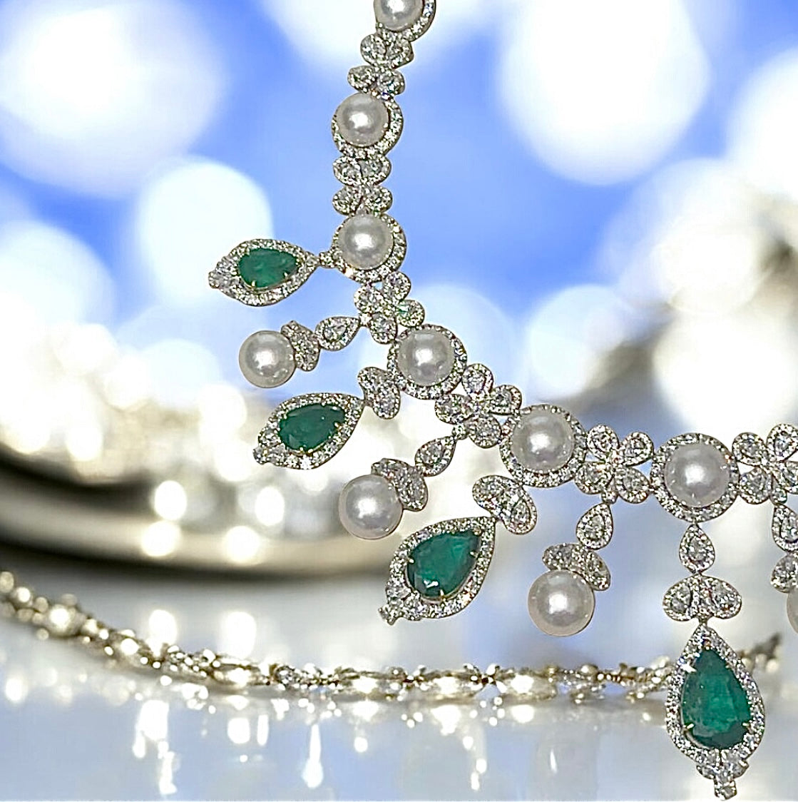 Emerald, Pearl and Diamond Necklace