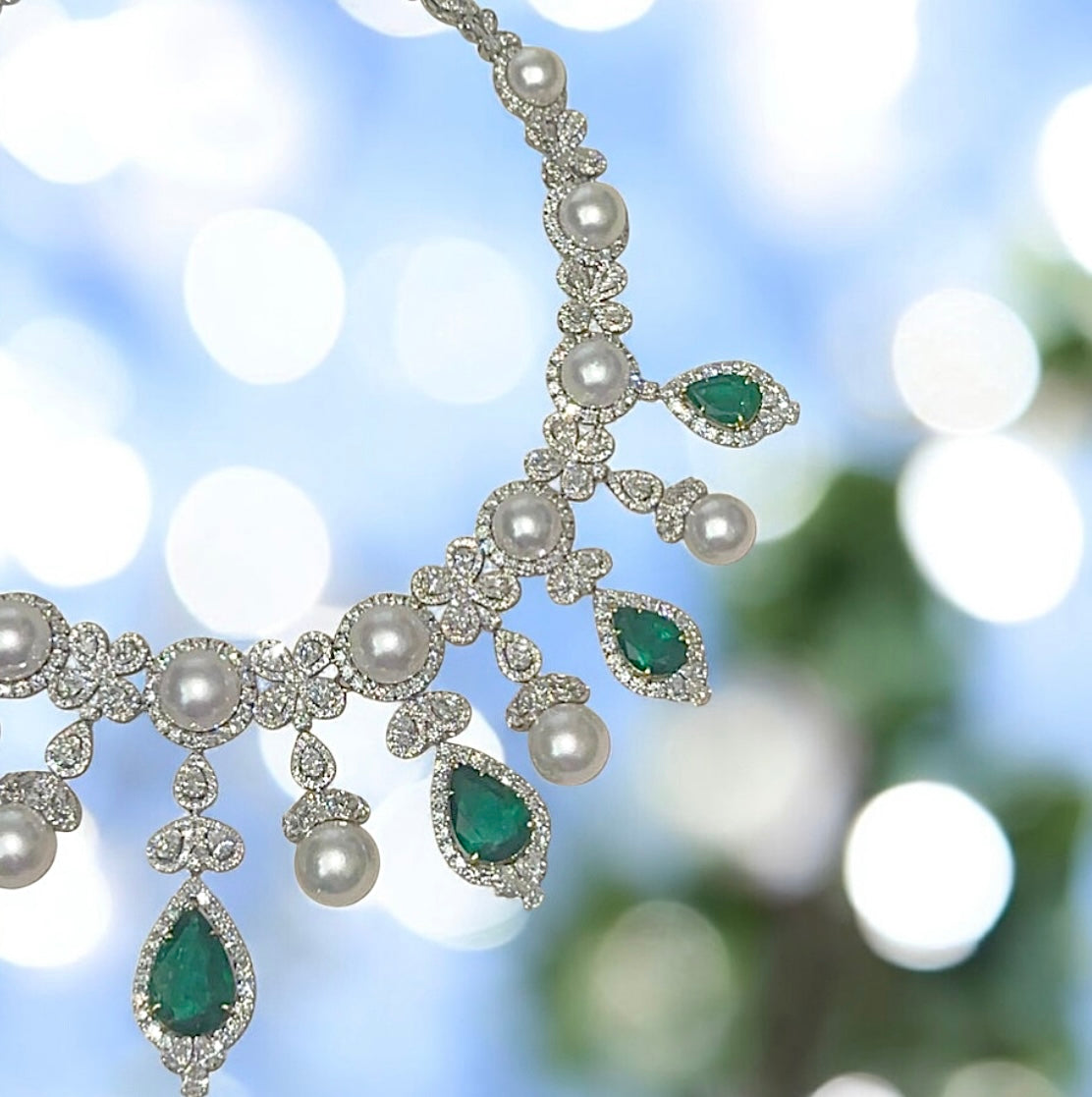 Emerald, Pearl and Diamond Necklace