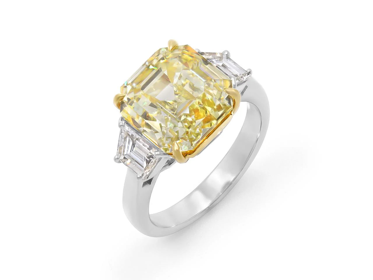 1 _  8.17 Carats Asscher-Cut Fancy Intense Yellow Earth-mined Diamond Ring, in 950 Platinum