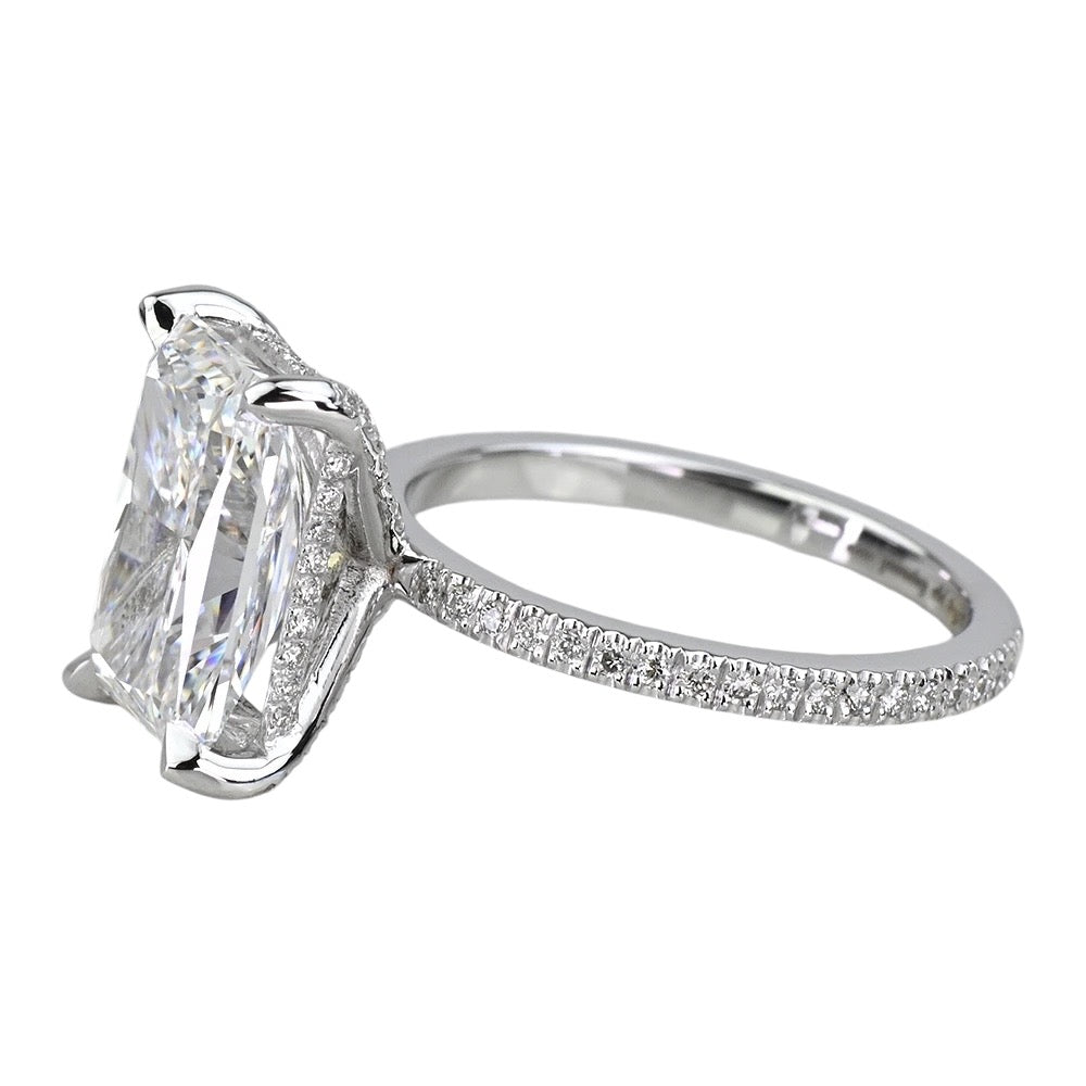 5.9 Carats Radiant Diamond Petite Pave Ring with Diamond Prongs, 950 Platinum