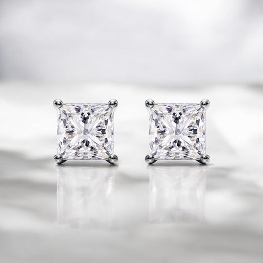 3 Carats Princess Diamond Studs in 950 platinum