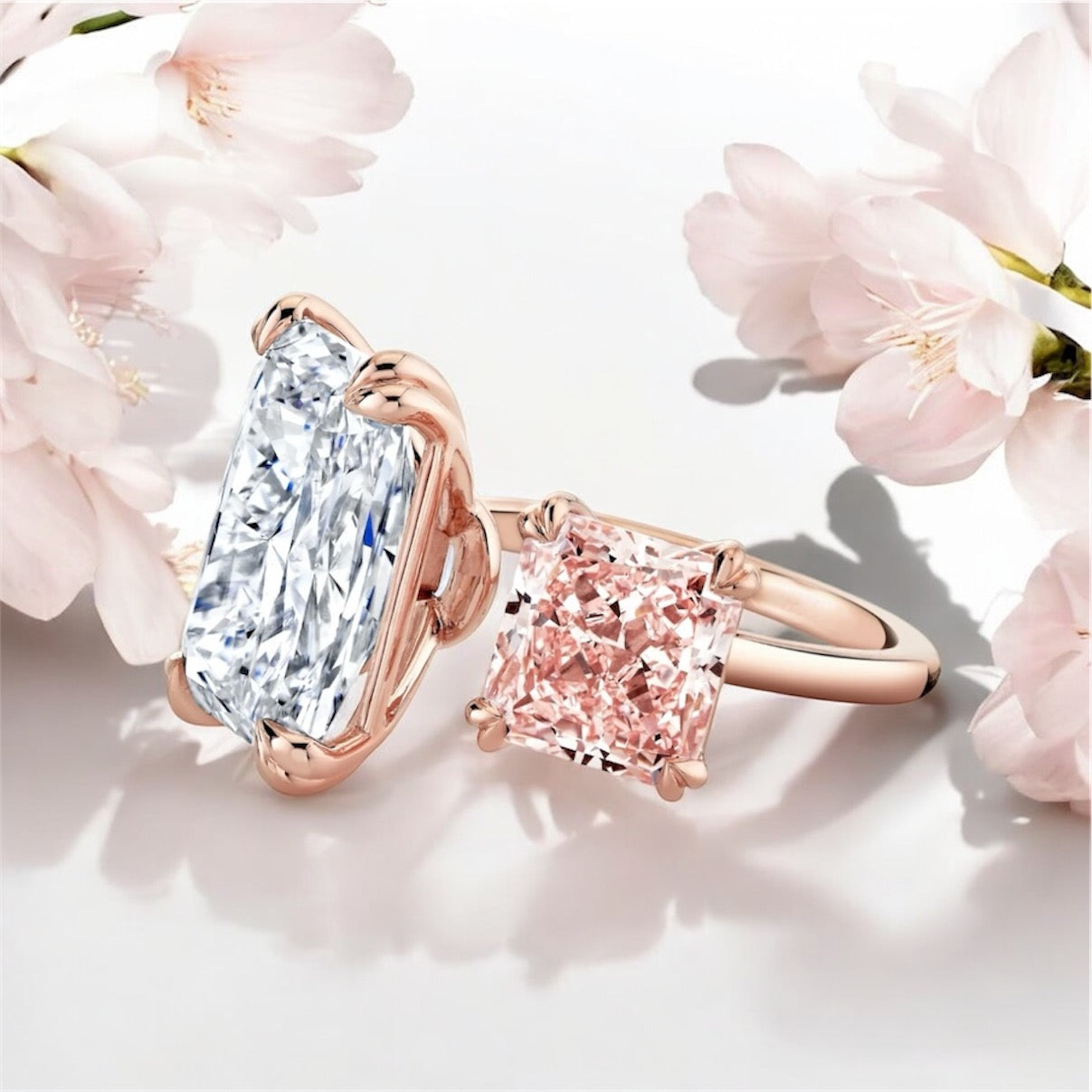 1 _ 11.19 carats Radiant Cut Two Stone Diamond Ring, 18K Rose Gold (High Jewelry)