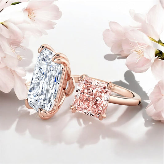 1 _ 11.19 carats Radiant Cut Two Stone Diamond Ring, 18K Rose Gold (High Jewelry)