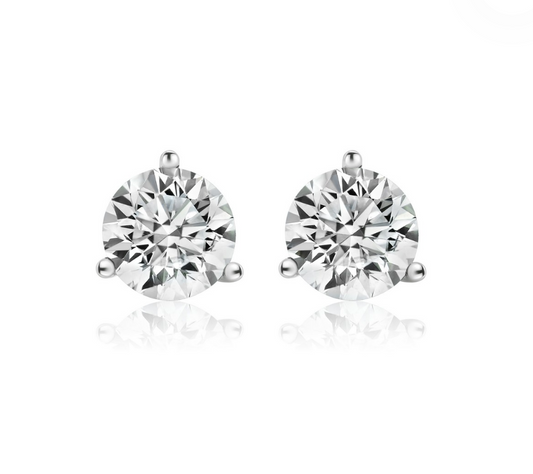 3 Carats Diamond 3-Prong Martini Stud Earrings, 14K White Gold